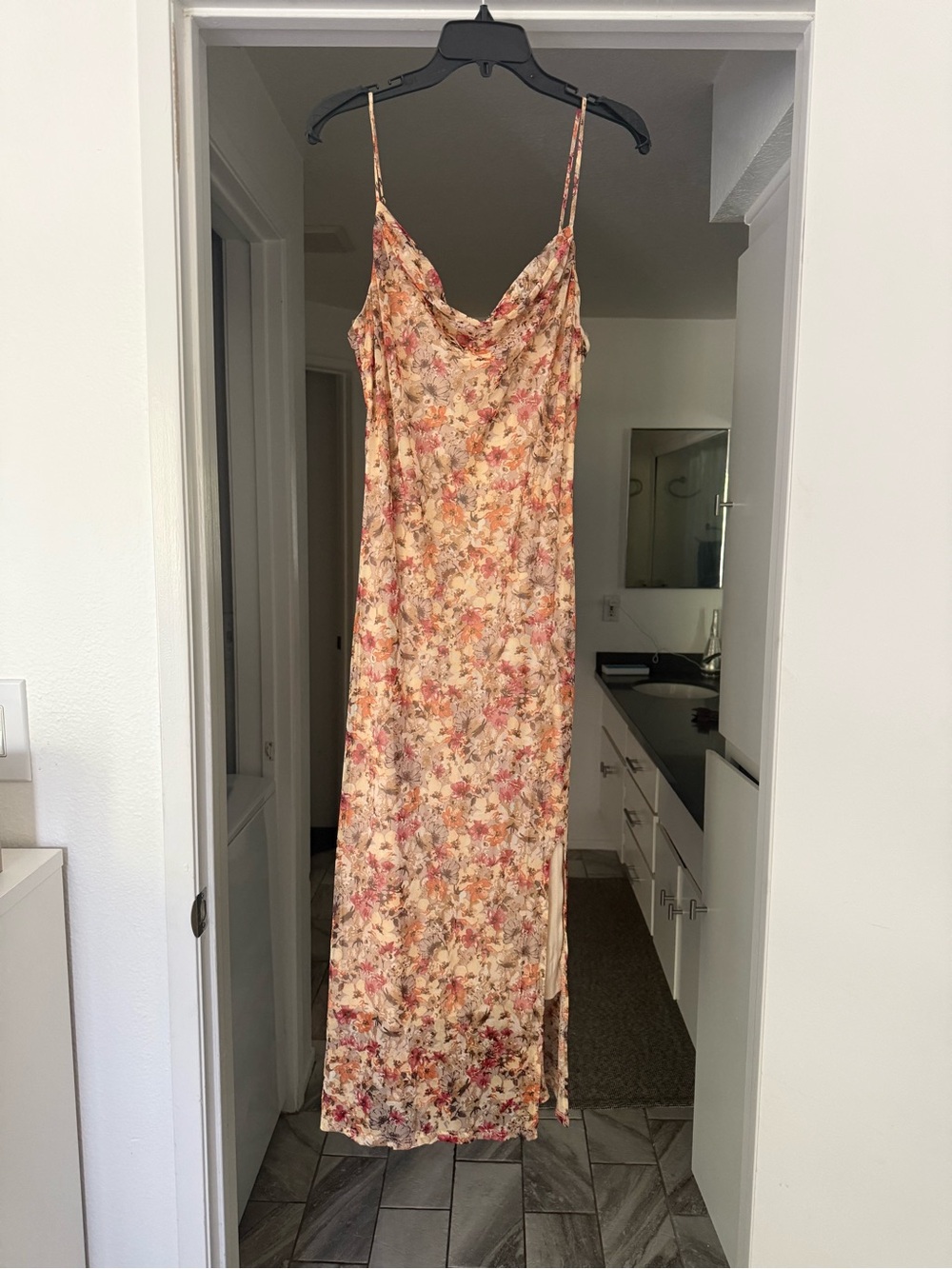 Sage Floral Slip Midi Dress in Cream and Pink